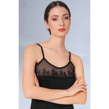 Top in lana merinos e microfibra decolleté tulle EGI