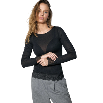 copy of JADEA Cashmere Lace Insert V-Neck Sweater