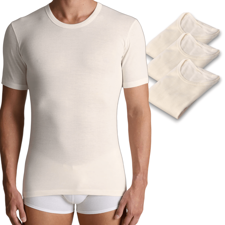 (3pz) T-shirt intima uomo in lana e cotone sulla pelle NOTTINGHAM