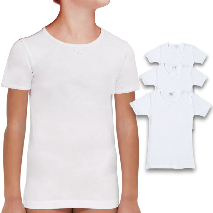 (3pcs) Maillots de Corps Fille Manches Courtes en Coton Chaud ELLEPI