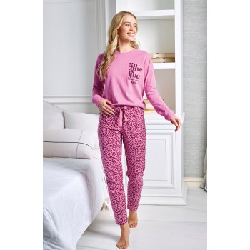 JADEA Crumble Series Carbon Brushed Pyjamas with Animal Print Trousers