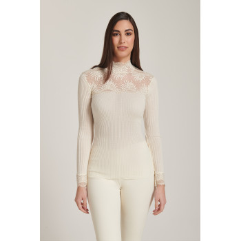 EGI pleated wool and microfibre underjacket with golden lace collar