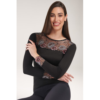 Merino wool and microfiber underjacket with lace décolleté