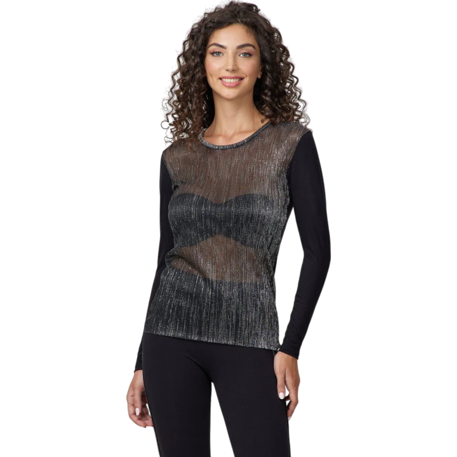 Chemise élégante manches longues en tulle et lurex