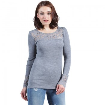 Pull sous veste femme EGI en laine et microfibre à manches longues