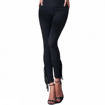 JADEA stretch cotton and fringe leggings