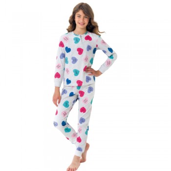 JADEA girls' winter pajamas in warm cotton with "heart"...