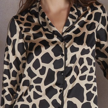 Women's silk effect pajamas with animal print ANDRA